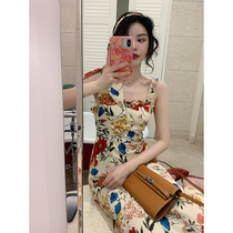 Big eees play dream weil French sling dress spring new slim long floral skirt