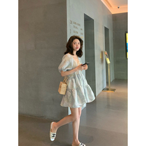 Big Eees French retro two wear V-collar dress female Xia Heben style little girl best friend dress puffy cake skirt
