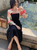 Big Eees Jacquard Girl French Strap Skirt Small Spring Black Dress Temperament Skirt Girl