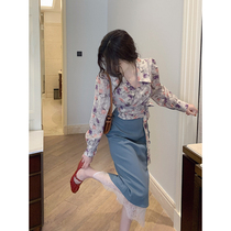 Big eeesmodern beauty retro straight Joker medium long skirt female niche design feel lace dress