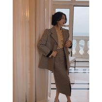 Big Eees French elegant design sense suit small man retro spring new fried street thousand bird grid Jacket Women