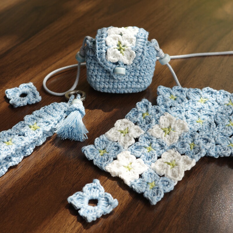 *Yongzhi Market* Original Crochet Material Kit: Hydrangea Cotton Earphone Case, Coaster, Button Flower Video Tutorial