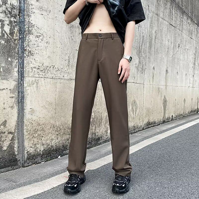 Spring Autumn Season Men's Casual Loose Long Pants Straight Barrel Brief LAZY INS 100 lap fashion youthful trend craze-Taobao
