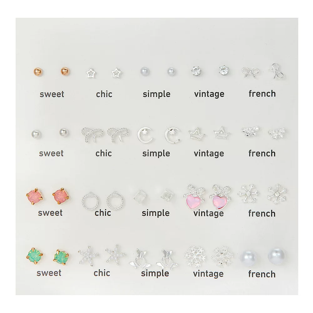 Small earrings from pearl, set, four-leaf clover