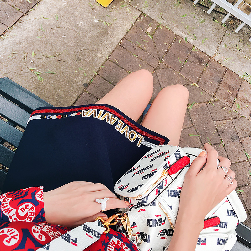 Blue ins super fire skirt women's spring new high waist slim A word wild denim bag hip short skirt