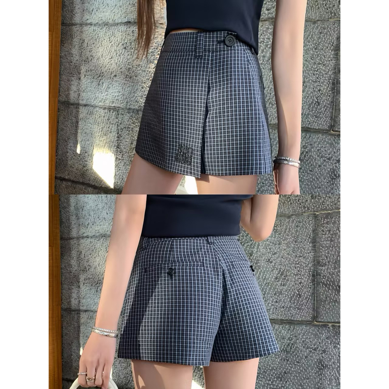 Earth Store Navy Blue Embroidered Design Casual Shorts for Women, Summer Miu Miu Style Half Skirt Pants for Petite Women