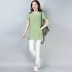 Cộng với kích cỡ của chị em béo mùa hè áo blouse nữ dài giữa cotton và vải lanh nửa tay áo sơ mi nữ tay ngắn Áo thun nữ - Cộng với kích thước quần áo Cộng với kích thước quần áo