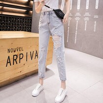 High waist Broken Cave Light Blue Jeans Woman 2021 Summer slim fit straight cylinder slim fit 90% pants with slim fit pants