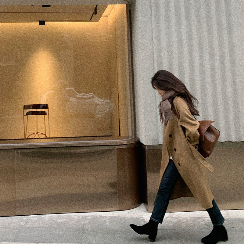 A three-limelight small child chao Zheng's deep moose ~ full wool handmade bifacial, in the long version of the great coat woman