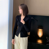 A trinity small sub-temperament internal hitch ~ short section cross v collar bottom stitch undershirt small subshort blouse