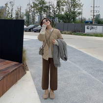 A three good small people want to wear every day easy fashionable knitted grandma pants high waist wide legs ankle-length pants