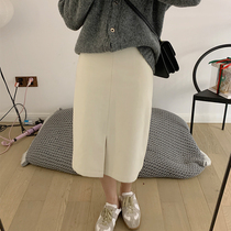 13 Lianggui small man front split design sense retro thin woolen slim skirt long autumn and winter wear