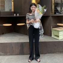 Long leg developing note ~ 2022 spring and summer light thin black Western pants wide leg pants open fork drag underpants woman 150 small