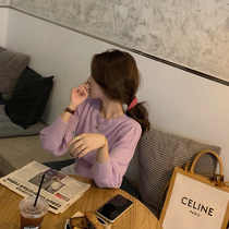 One-three-good-tasters small sub-sweet potato purple wool-knitted sweatshirt with high waist and short long sleeves sweaters and autumnild blouses