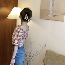 One-three-olises small sub-retro-style high-waisted short-style body collar lattice short blouses woman 150 small