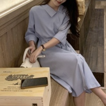 Sister ~ small child to buy coffee for a three good products ~ small collection waist long sleeve shirt with dress and gentle temperament long dress