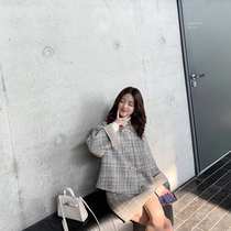 A three good small winter with high loose short double face high waist skirt 145 plaid set