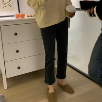 One Sanliang small man specializes in all kinds of thick legs ~ slightly jeans female black Korean version of high waist trousers