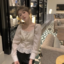 One third Liangpint small child 2022 spring retro ancient square collar collection waist high waist wave point lotus leaf side coat snow-spinning shirt