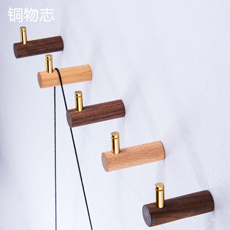 Brass hanging hook Coat hook wall coat door rear hanger hook Solid wood wall hanging single wall without drilling