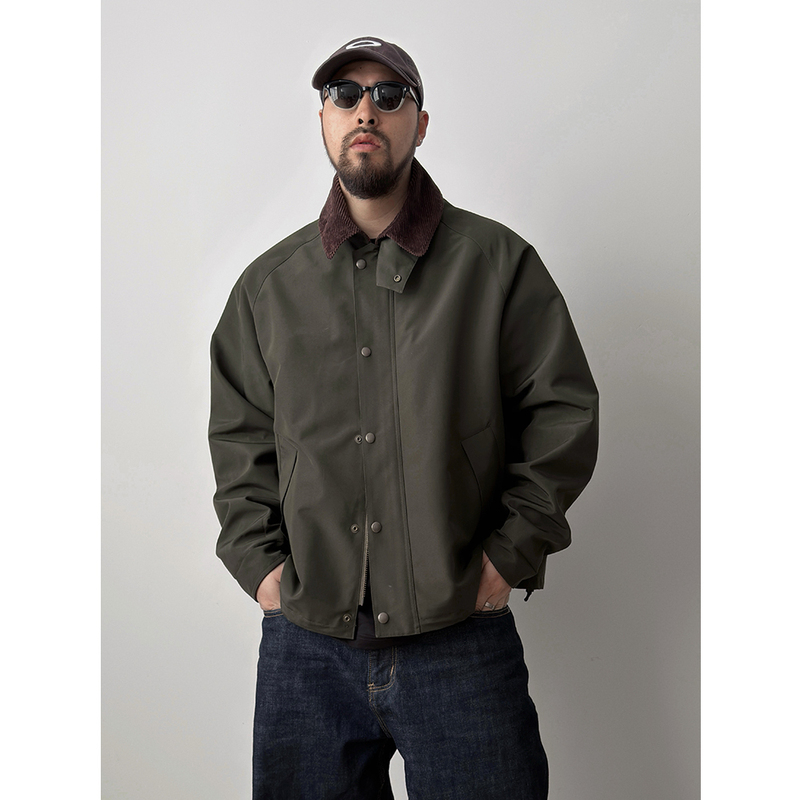Maltdiary26Ss Plus Size Men's Jacket with Plaid Lining, Corduroy Collar, Barn Style Hunting Jacket