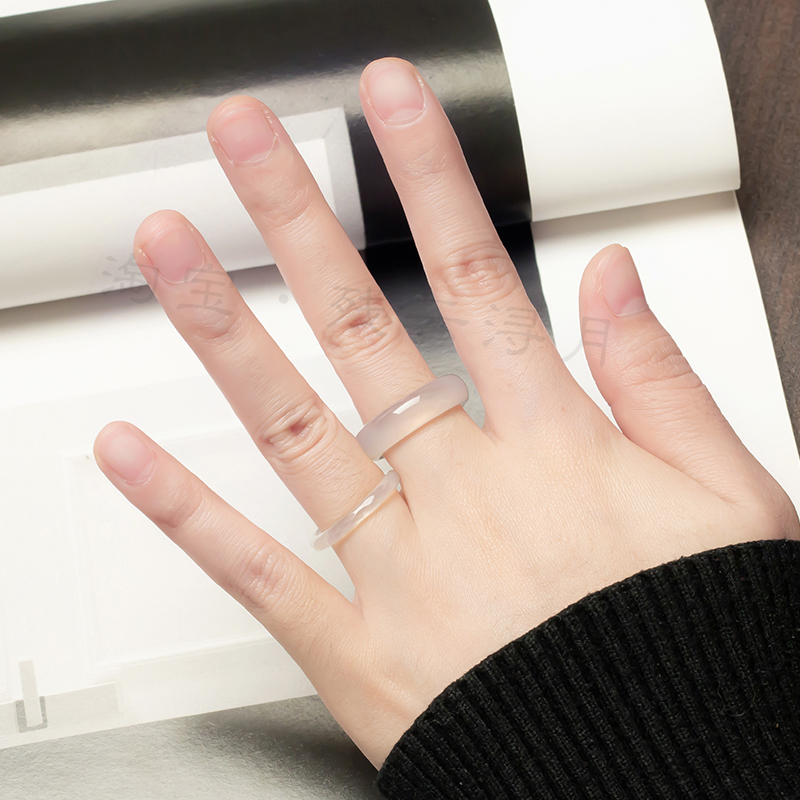 Natural Ice White Agate Chalcedony Jade Faceted Ring for Men and Women, Index Finger Pinky Ring, Couple Ring, Stone Ring