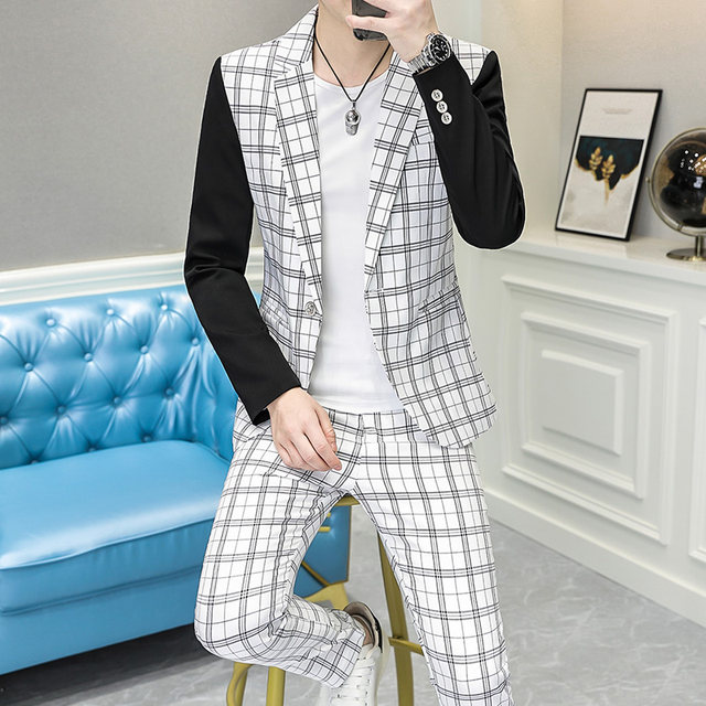 Night club personality 202F new suit men's spring and autumn version Korean handsome suit small suit slim two-piece trendy suit