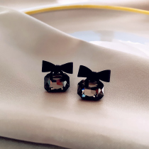 Advanced sense black bow earrings personality retro temperament earrings 925 sterling silver needle niche exquisite earrings