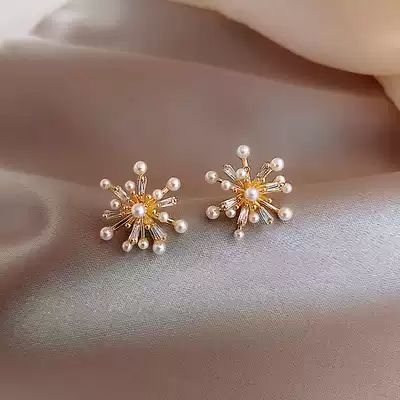 Fireworks pearl earrings 2021 New Tide Net red temperament female earrings 925 sterling silver silver needle earrings advanced sense