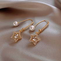 Crystal five-pointed star high-grade earrings retro earrings female 2021 New Tide Korean Net red temperament long earrings