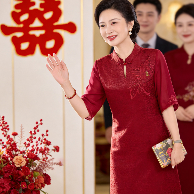 2026 Ximama Improved Cheongsam Dress, Summer Plus Size, Loose Fit, High-End Mother-In-Law Wedding Banquet Dress, Thin and Can Be Worn Casually
