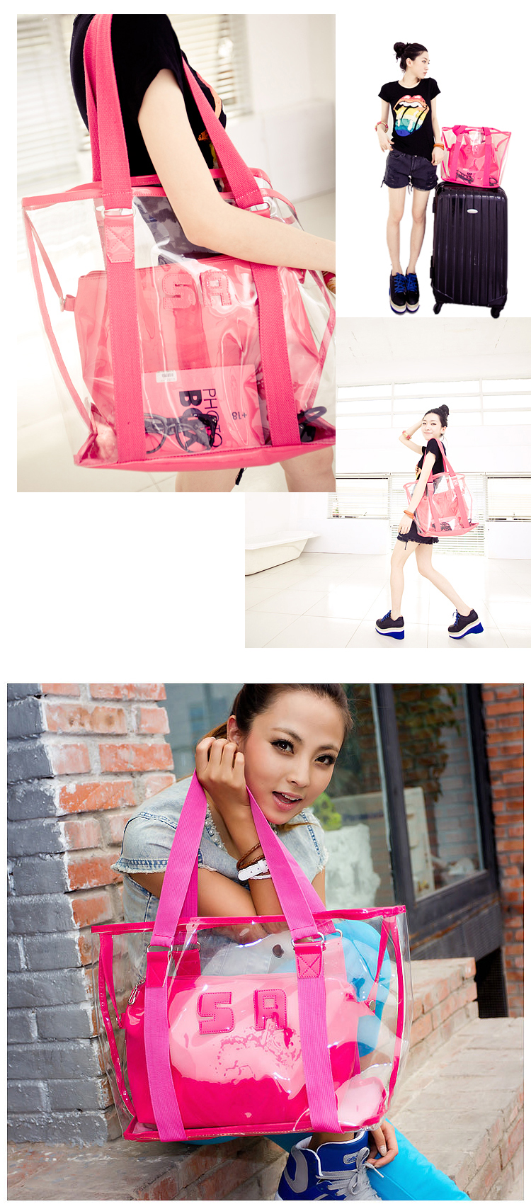 PU Fashionhandbag(Rose red transparent) NHXW0156-Rose red transparent