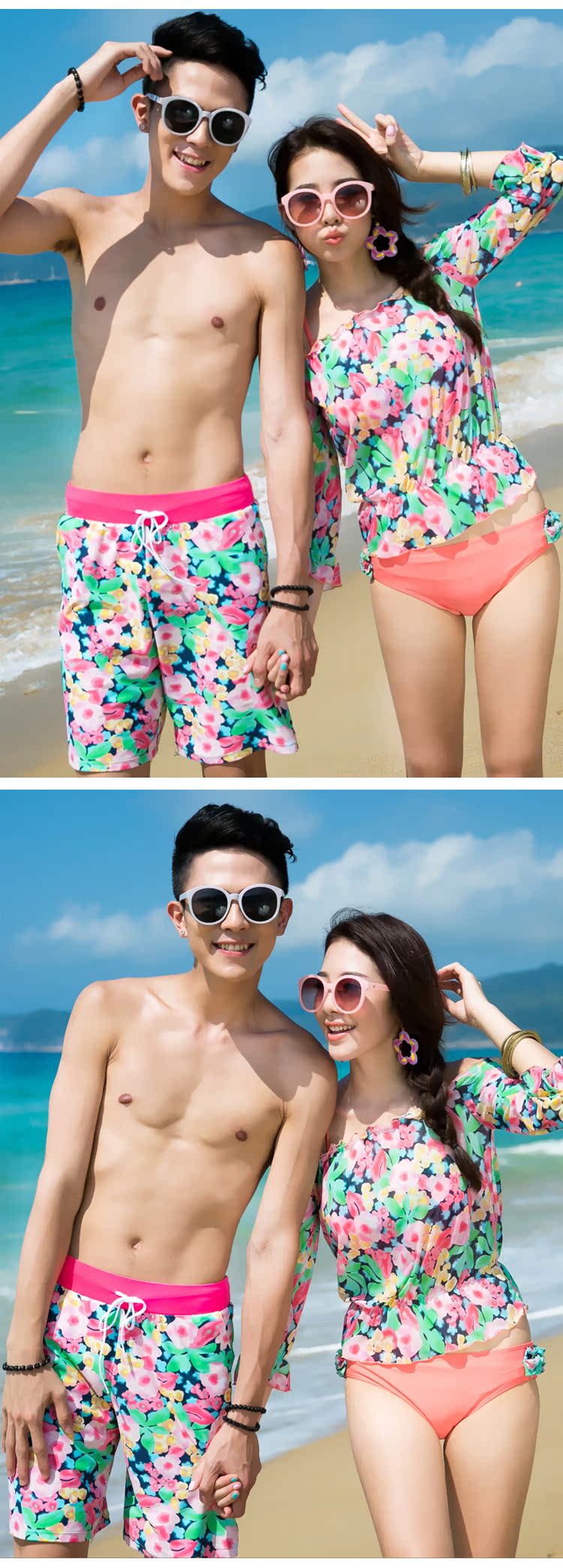Ưu đãi đặc biệt Mới cặp đôi áo tắm thép thật của Zi Zi tập hợp bikini áo tắm xuân nóng ba mảnh bảo thủ - Vài đồ bơi đồ đôi trắng đi biển	
