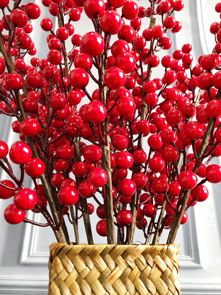 Simulation short shoot berries, rich fruit crabapple glass ceramic flower implement decorative Christmas fruit jequirity gao zhi