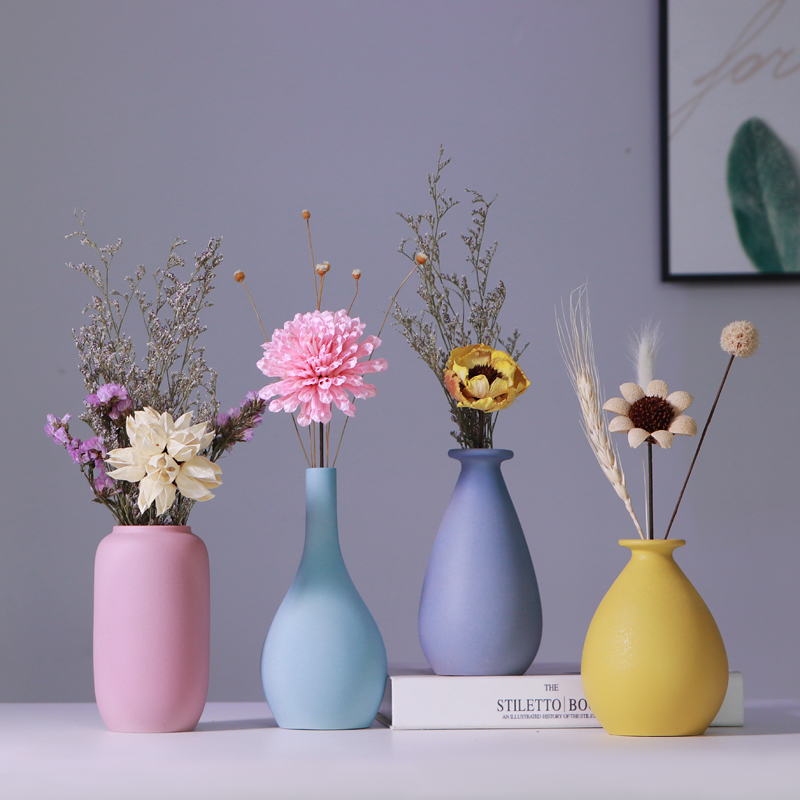 Nordic contracted element flower arranging furnishing articles, the sitting room, dining - room dried flowers nightstand candy colored ceramic matte enrolled