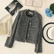 2018 thu đông mới khí nhỏ hương gió tweed kim loại khóa retro tua rua bên áo khoác dài tay hoang dã