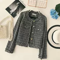 2018 thu đông mới khí nhỏ hương gió tweed kim loại khóa retro tua rua bên áo khoác dài tay hoang dã áo vest nữ hàn quốc