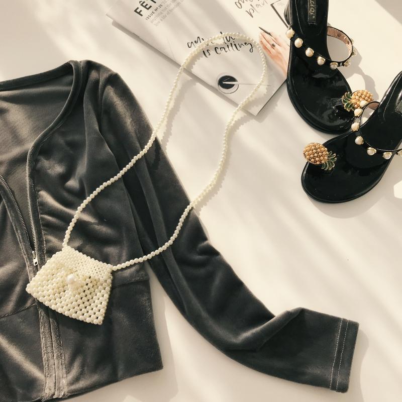 Retro màu giả nước nhung ấm cổ tròn tay áo dài dây kéo áo len nước ngoài nhỏ áo khoác ngắn áo khoác ngắn thoi trang nu