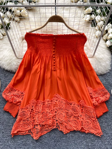 Сказочный праздничный топ с кружевными вставками на заказ, рукавами-фонариками, рюшами по подолу и элегантной французской блузкой.