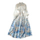 Spring new Korean version stand-up collar splicing floral chiffon dress female super fairy series big swing pleated over-the-knee long skirt