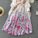 Spring new Korean version stand-up collar splicing floral chiffon dress female super fairy series big swing pleated over-the-knee long skirt