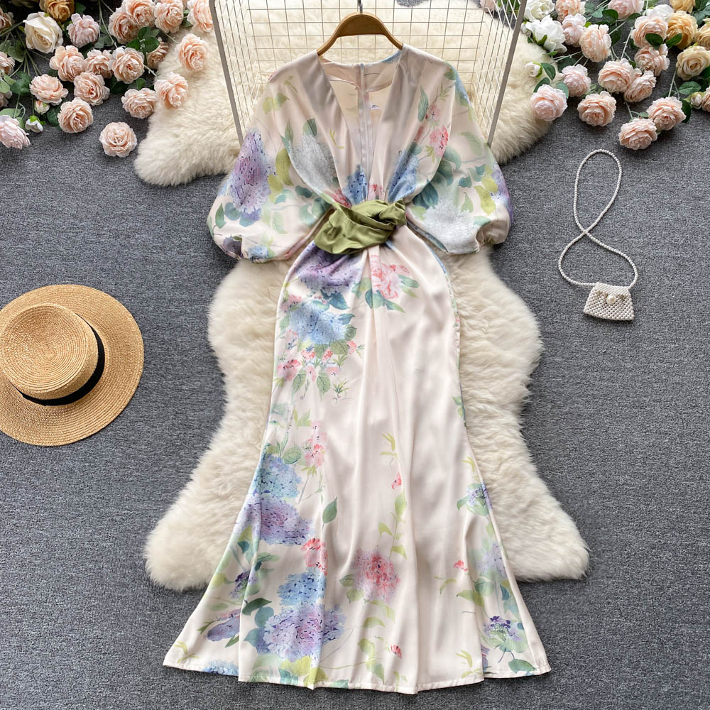 Women's Floral Dress Elegant Vacation Fashion Deep V Printing Half Sleeve Printing Maxi Long Dress Holiday Daily display picture 1