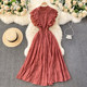 Light mature women's French elegant and feminine French pleated ruffles waist and thin temperament lace dress spring