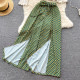 Beach vacation style short knitted suit, versatile camisole, design slit wide-leg pants three-piece set