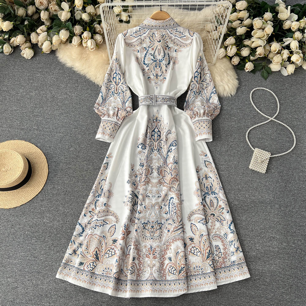 Wholesale Women's Casual Elegant Simple Style Printing Holiday Banquet Selfie Turndown Long Sleeve Swing Dress display picture 3