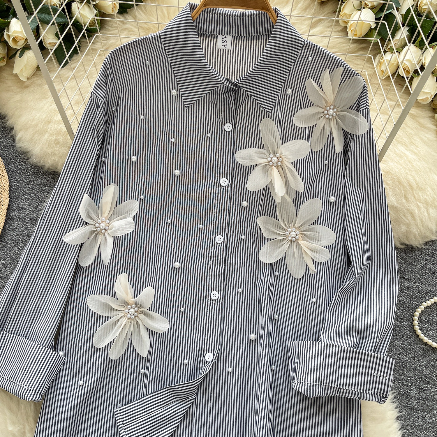 Летняя трехмерная дизайнерская рубашка, европейский стиль, в цветочек, свободный крой 