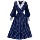 French retro V-neck temperament dress women's waist-covering belly is slim and elegant age-reducing wave-dot printing foreign-style A-line skirt