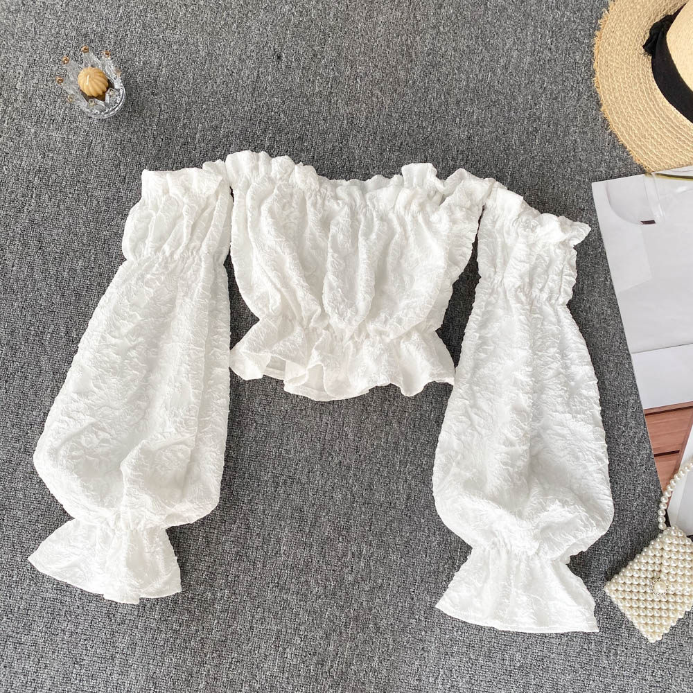 Women's Niche High Waist One-shoulder Tube Top Shirt White