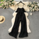 ins holiday style jumpsuit women's sweet ruffled tube top slim long heavy-duty pleated suspenders wide-leg pants