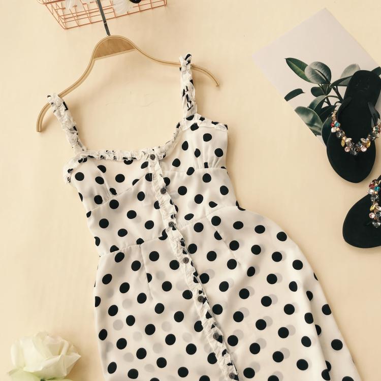 Châu âu và Hoa Kỳ 2018 tai gỗ V-Cổ đơn ngực retro sóng điểm eo cao sexy túi hip váy kỳ nghỉ váy phụ nữ váy hở eo